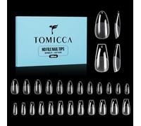 TOMICCA 240Pcs Almond & Coffin Nail Tips - No-File Matte Acrylic Full Cover Tips for Soak Off | 12 Sizes Medium Soft Gel False Nails, Home Manicure Kit with 2 Shapes