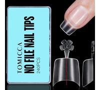 TOMICCA 240Pcs Short Square Nail Tips - Half Cover Acrylic Matte Tips for Extensions | No-File French Design, 12 Sizes Salon Quality