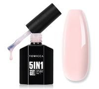 TOMICCA 5 in 1 Builder Nail Gel - 15ML Builder Base Strengthening Nude Gel for Hard Strong Nails & Extensions, UV Nail Gel Polish for Nail Repair & Art, Easy to Shape (Milk Pink)