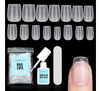 TOMICCA Extra Short Coffin Nail Tips, 240Pcs 15 Size Ballerina False Nails with Glue Kit, Nail File, Acrylic Clear False Nails, Nail Art Manicure Decorations for Girls Women
