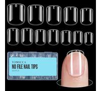 TOMICCA Extra Short Square Nail Tips, 504Pcs Clear Durable Full Cover Nail Tips for Gel Extensions Acrylic False Nails, Flexible & Sturdy Press on Nails Manicure Salon DIY at Home 12 Sizes