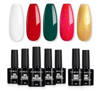 TOMICCA Gel Nail Polish, 7Pcs Christmas Gel Nail Polish Set with Base & No Wipe Top Coat, Red White Green Glitter Pink Gold Soak Off UV/LED, Winter Nail Varnish Manicure Set Home Salon, 8ml