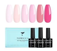 TOMICCA Gel Nail Polish Set, 6 Colors Baby Pink Pale Pink Light Pink Rose Red Gel Varnish, Soak Off UV/LED Long Lasting UV Varnish for DIY Home Salon Manicure Nail Art