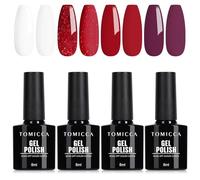 TOMICCA Gel Polish, Red Gel Nail Polish Set- 4Pcs x 8ml White Red Burgundy Glitter Soak Off UV/LED Gel Kit for Salon & Home Manicure, Gift for Women Girls