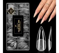 TOMICCA Long Almond Clear Press on Nails - 240PCS 12 Sizes Full Cover Nail Tips, for Nail Extension & DIY Nail Art, Pre-shaped Half Matte Acrylic Nail Kit for Women & Girls