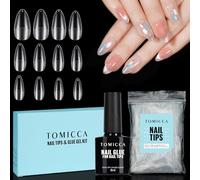 TOMICCA Nail Extension Kit, Nail Tips and Glue Gel Kit, 4 In 1 Nail Glue and Base Gel (Need UV/LED Cure) with 120Pcs Medium Almond Nails DIY Nail Art Acrylic Nail Kit, Gifts for Women Girls