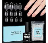TOMICCA Short Almond Nail Extension Kit - 120Pcs Half Matte Acrylic Nail Tips with 4-in-1 Base Glue Gel (Need UV/LED Cure) | Beginner Friendly DIY Salon Set, Gift-Ready for Women/Girls