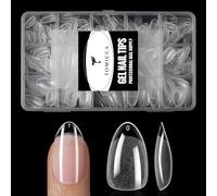 TOMICCA Short Almond Nail Tips, 240Pcs Half Matte Clear Soft Gel XS Short Almond Nails Tip, Full Cover Acrylic Fake Nails for French Nail Extensions DIY Manicure Art, 15 Sizes