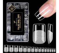 TOMICCA Short Square Nail Tips, 240Pcs Full Cover Clear Fake Nails Natural Acrylic Press on Nails, No File Needed Half Matte Artificial False Nails for Girls Women, 15 Sizes
