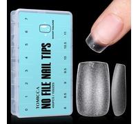 TOMICCA Short Square Nail Tips - 450Pcs Soft Gel Nail Tips Square Shaped Full Cover Nails Pre Etched for Extensions, Matte Break Resistant Strong False Nails for Salon and Home DIY, 15 Sizes