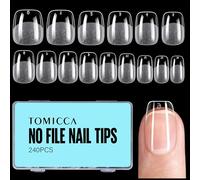 TOMICCA Soft Gel Nail Tips, 240PCS Clear Half Matte, Full Cover No File Nail Tips Traceless for Salon & Home DIY, 12 Sizes - Short Square