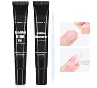 TOMICCA Solid Nail Glue & Remover Kit, Air Dry Extra Strong Nail Glue for Acrylic Nails, Nail Glue Remover for Press on Nails False Nails