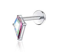 TOMIDES G23 Titanium Flat Back Earrings Studs 18g 16g F136 Implant Grade Titanium Labrets Press Fit Threadless Push In Dainty Cartilage Helix Conch Lobe Lip Tragus Piercing Jewelry, S, Titanium, cubic