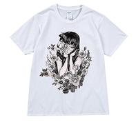 Tomie Kawakami T-Shirt Short Sleeve Junji Ito Pullover Tops Japanese Horror Manga Tomie Graphic Print T-Shirt for Mens Womens White