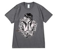 Tomie Kawakami T-Shirt Short Sleeve Junji Ito Pullover Tops Japanese Horror Manga Tomie Graphic Print T-Shirt for Mens Womens Dark Grey