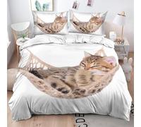 Tomifine Cats Duvet Cover Set Cute Cat Bedding Set Microfiber Quilt Cover with Pillowcase (Junior 120 x 150 cm,Brown)