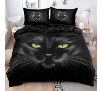 Tomifine Cats Duvet Cover Set Cute Cat Bedding Set Microfiber Quilt Cover with Pillowcase (Junior 120 x 150 cm,Black)