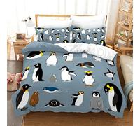 Tomifine Cute Animal Penguin Duvet Cover Set - 3 Piece Bedding Set with Soft Comforter and 2 Pillowcases (Super King: 260x220 cm, Zipper)