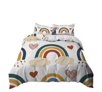 Tomifine Cute Rainbow Duvet Cover Set Cartoon Cloud and Heart Bedding with Pillowcases Microfibre Quilt Cover Pastel Print for Kids Girls and Nursery Room (Single 135 x 200 cm,Multicolor B)