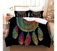 Tomifine Dream Catcher Duvet Cover Sets Bohemian Dreamcatcher Bedding Set for Kids Girls Adults Boho Duvet Cover Breathable Feather (King 230 x 220 cm,Black)