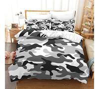 Tomifine Duvet Cover Army Camouflage Single Bedding Set and 2 Pillowcase Set Microfiber Soft Zipper Closure Quilt Cover for Kids Boys (King 230x220 cm,Grey)