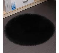 Tomifine Faux Fur Rug Fluffy Sheepskin Area Rugs Shaggy Soft Washable Carpet Non Slip Mats for Living Room Kids Bedroom Sofa Floor (Round 160 cm,Black)
