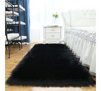 Tomifine Faux Sheepskin Rug Soft Fluffy Fur Area Rugs Shaggy Carpet for Bedroom Rug Washable Anti-Slip Mats Floor Sofa Bedside Carpet Home Decor (80 x 160 cm,Black)