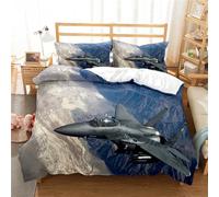 Tomifine Fighter Duvet Cover set 3D Print Airplane Bedding set Microfiber with Zipper with Pillowcase (Single 135 x 200 cm,Grey)