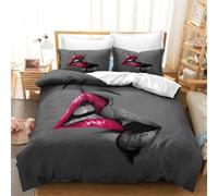 Tomifine Kisses Duvet Cover Set Love Romantic Style Bedding Sexy Red Lips Duvet Cover Modern Room Decor (Double 200 x 200 cm,Purple Grey)