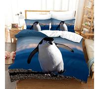 Tomifine Penguin Duvet Cover Set, 3 Piece Bedding Set Cute Animal Penguin Print Quilt Cover Soft Comforter Cover with 2 Pillowcases with Zipper for Kids Boys Girls (Single: 135x200 cm,Penguin d)