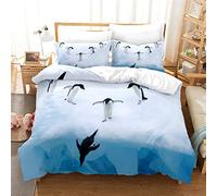 Tomifine Penguin Duvet Cover Set, 3 Piece Bedding Set Cute Animal Penguin Print Quilt Cover Soft Comforter Cover with 2 Pillowcases with Zipper for Kids Boys Girls (Double: 200x200 cm,Penguin g)