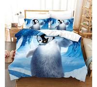 Tomifine Penguin Duvet Cover Set, 3 Piece Bedding Set Cute Animal Penguin Print Quilt Cover Soft Comforter Cover with 2 Pillowcases with Zipper for Kids Boys Girls (Single: 135x200 cm,Penguin a)