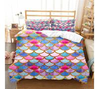 Tomifine Scale Duvet Cover Set Rainbow Scales Glitter Print Pattern Bedding Set with 2 Pillowcases Quilt Cover with Zipper for Kids Girls (Junior 120 x 150 cm,Red Blue)