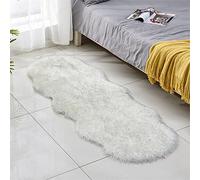 Tomifine Sheepskin Rug Faux Fur Area Rugs Faux Fleece Pad Soft Fluffy Carpet Shaggy For Bedroom Sofa Floor Living Room Decoration (60 x 160 cm,White Black)