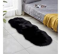Tomifine Sheepskin Rug Faux Fur Area Rugs Faux Fleece Pad Soft Fluffy Carpet Shaggy For Bedroom Sofa Floor Living Room Decoration (60 x 160 cm,Black)
