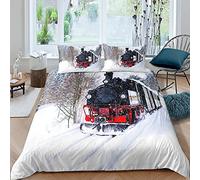 Tomifine Steam Train Duvet Cover Single Kids Classic Steam Engine 3 Pieces Boys Quilt Cover Ultra with 2 Pillowcase Soft Microfiber Zipper Closure (Single,Train 4)