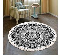 Tomifine Teppich Cotton Round Rug with Tassels Vintage Bohemian Mandala Carpet Woven Area Rugs Washable Living Room Rug Soft Short Pile Mat Non Slip (60cm,Black)