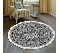 Tomifine Teppich Cotton Round Rug with Tassels Vintage Bohemian Mandala Carpet Woven Area Rugs Washable Living Room Rug Soft Short Pile Mat Non Slip (60cm,White-Black)