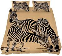 Tomifine Zebra Print Duvet Cover Set for Kids Boys Girls Teens Wildlife Black White Modern Comforter Cover Microfiber 3D Bedding Quilt Covers, Bed Cover With Pillow Cases (Single,Brown)