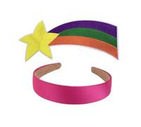 TOMIGO 2Pcs Women Costume Accessories with Stain Hot Pink Headband and Large Rainbow Star Patch for Girls Halloween Cosplay