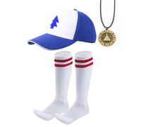 TOMIGO 3Pcs Halloween Cosplay Costume Accessories for Men and Boys with Blue Hat Baseball Cap and Striped Socks + Necklace, Blue, One Size