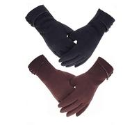 Tomily Womens Touch Screen Phone Fleece Windproof Gloves Winter Warm Wear, Black+brown, One Size