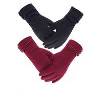 Tomily Womens Touch Screen Phone Fleece Windproof Gloves Winter Warm Wear, Black+wine Red, One Size
