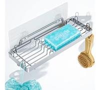 TOMIR Double Bar Soap Holder for Shower Wall with 4 Hooks, Stainless Steel Adhesive Soap Dish for Bathroom Accessories Organizer, Silver