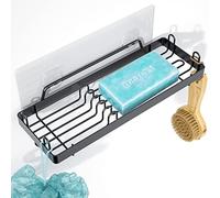 TOMIR Soap Dish 2-in-1 Soap Holder for Shower Wall with Hooks, Adhesive Shampoo Bar Soap Caddy Tray Saver Rest Case Sponge Holder Shower Dish Black Sink Soap Rack for Kitchen Bathroom, Stainless Steel