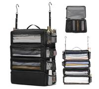 ToMiss Hanging Suitcase Organizer, Travel Essentials Carry-on Collapsible Packing Cubes for Travel, Stow-N-Go Portable Hanging Closet Organizer Shelves Luggage Bag, Medium, Black