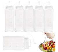TOMIUS 6PCS Squeeze Sauce Bottles 500ml with Nozzles Plastic Condiment Squeezy Bottle Squirt for Sauces Ketchup Salad BBQ Oil BPA Free Proof Cap Scale Line Kitchen Restaurant - 16oz