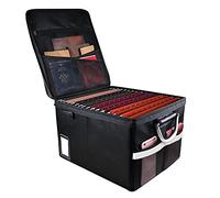 TOMKID Fireproof File Storage Organizer with Lid, Collapsible Document Box with Handle, Portable Home Office Safe Box for Hanging Letter/Legal Folder (Black)