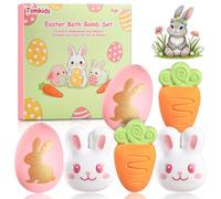 Tomkids Easter Bath Bombs for Kids 6 Pack Bunny & Easter Egg Shapes with Coconut Cake, Rose & Lavender Scents, Natural Fizzy Bath Balls for Boys Girls Easter Gifts Basket Stuffers Party Favors
