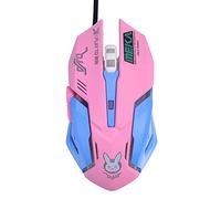 TOMLFF moptmos Ow Mouse Breathing LED Backlit Gaming Mouse D. VA Genji Reaper Wired USB Computer Mouse for PC & Mac Gamers E-Sports Pink